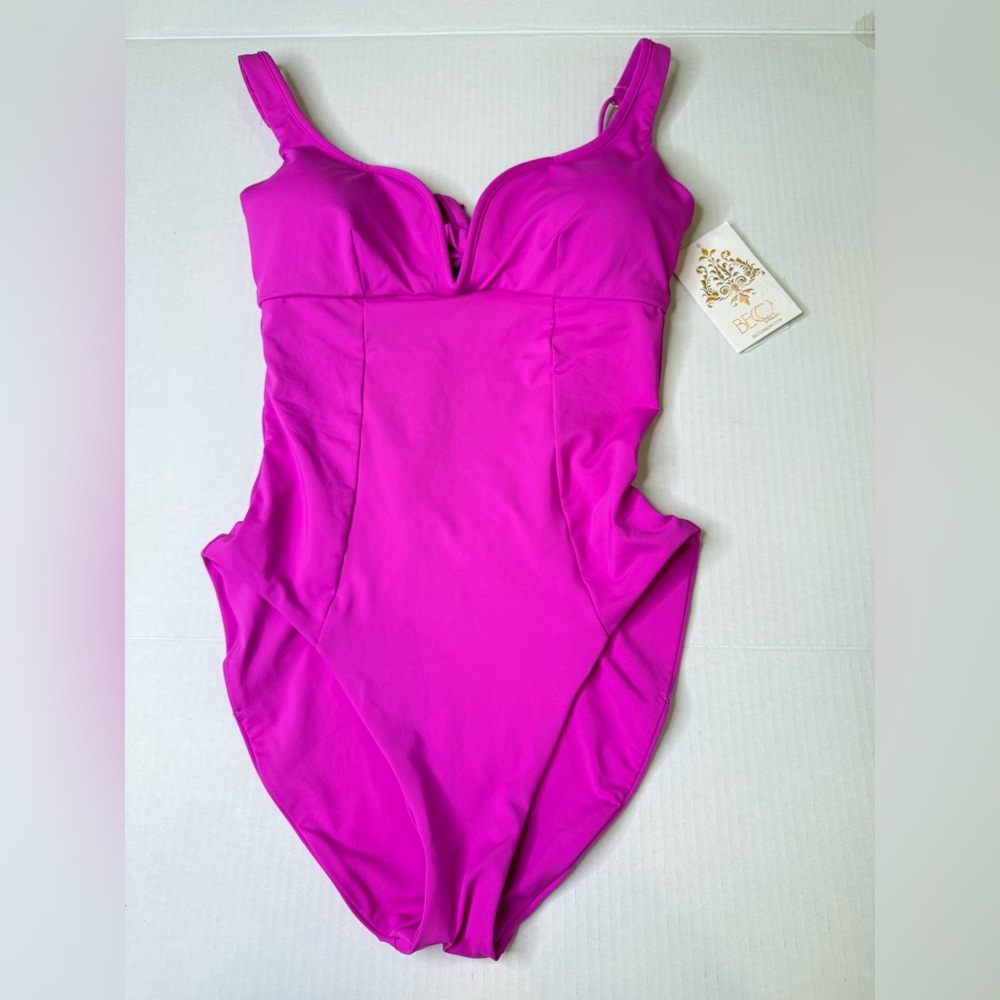 BECCA by Rebecca Virtue Color Code V Wire One Piece Swimsuit New With Tags Pink - Picture 2 of 12